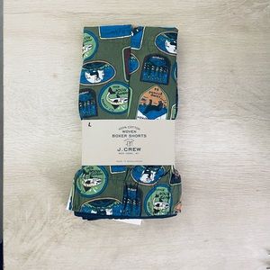 NWT J. Crew Woven Cotton Boxer Shorts / Green Outdoor Pattern / L